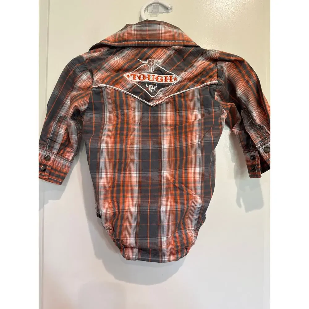 MSRP: $34 ✨ Cowboy Hardware Western Plaid Snap Bodysuit | 6 Months✨SAME DAY SHIP